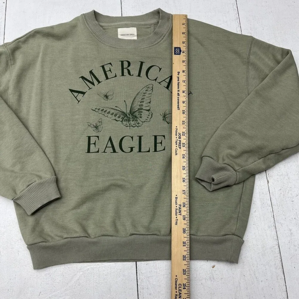 American Eagle Green Butterfly Print Crewneck Sweatshirt Women's Size Medium - Picture 5 of 6